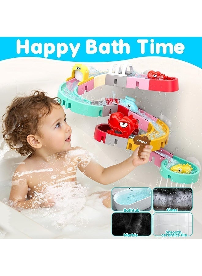 43PCS Baby Bath Toy, Dinosaur Bath Toys for Kids , DIY Water Slides Tracks with 3 Dino Bathtub Bath Toys Toddlers, Wall Suction Slide Playset for Toddlers, Fun Baby Bath Tub Bathtime Shower Birthday Gift Boys Girls - Image 3